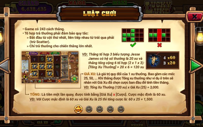 giao diện lucky luke với chủ đề cao bồi miền tây
